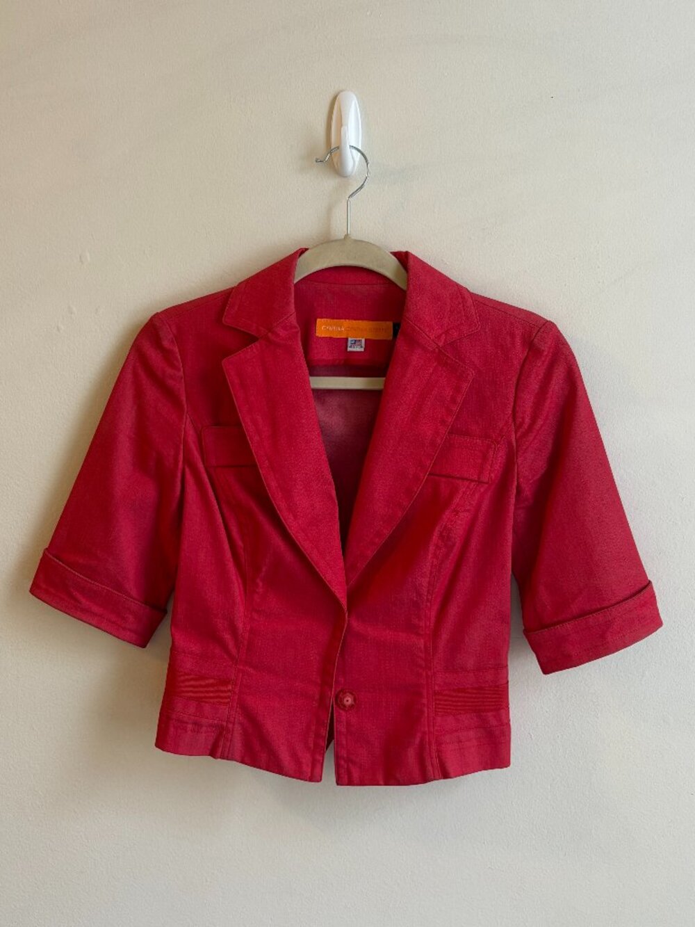 Cynthia Steffe Blazer Cropped Apple Red Short Sleeves Size XS